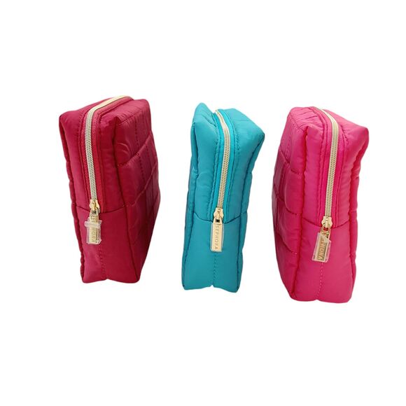 Sephora Quilted Fabric Makeup Bag Lined Zipper Green Hot Pink Burgundy Set of 3 - Picture 5 of 12